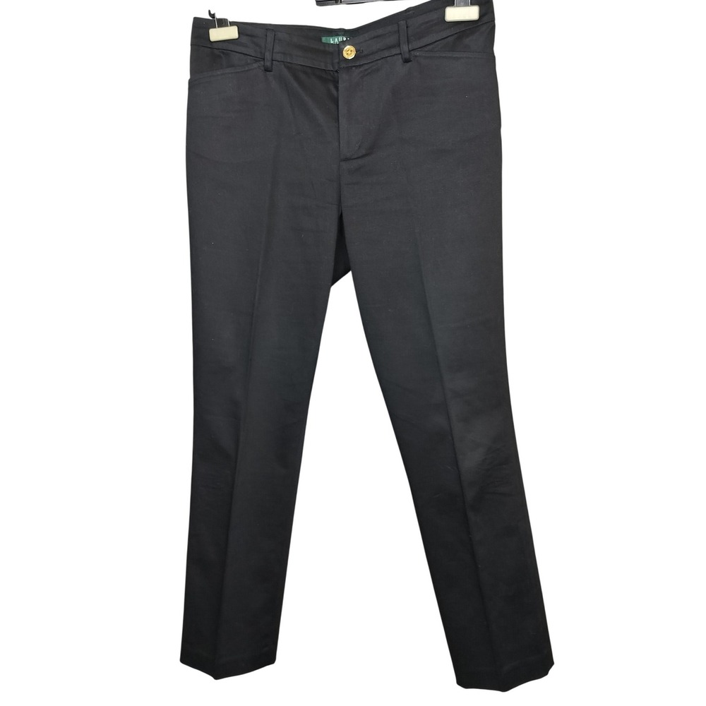 Lauren Ralph Lauren Cotton‎ Stretch Tailored Pants Size 8 Black Office